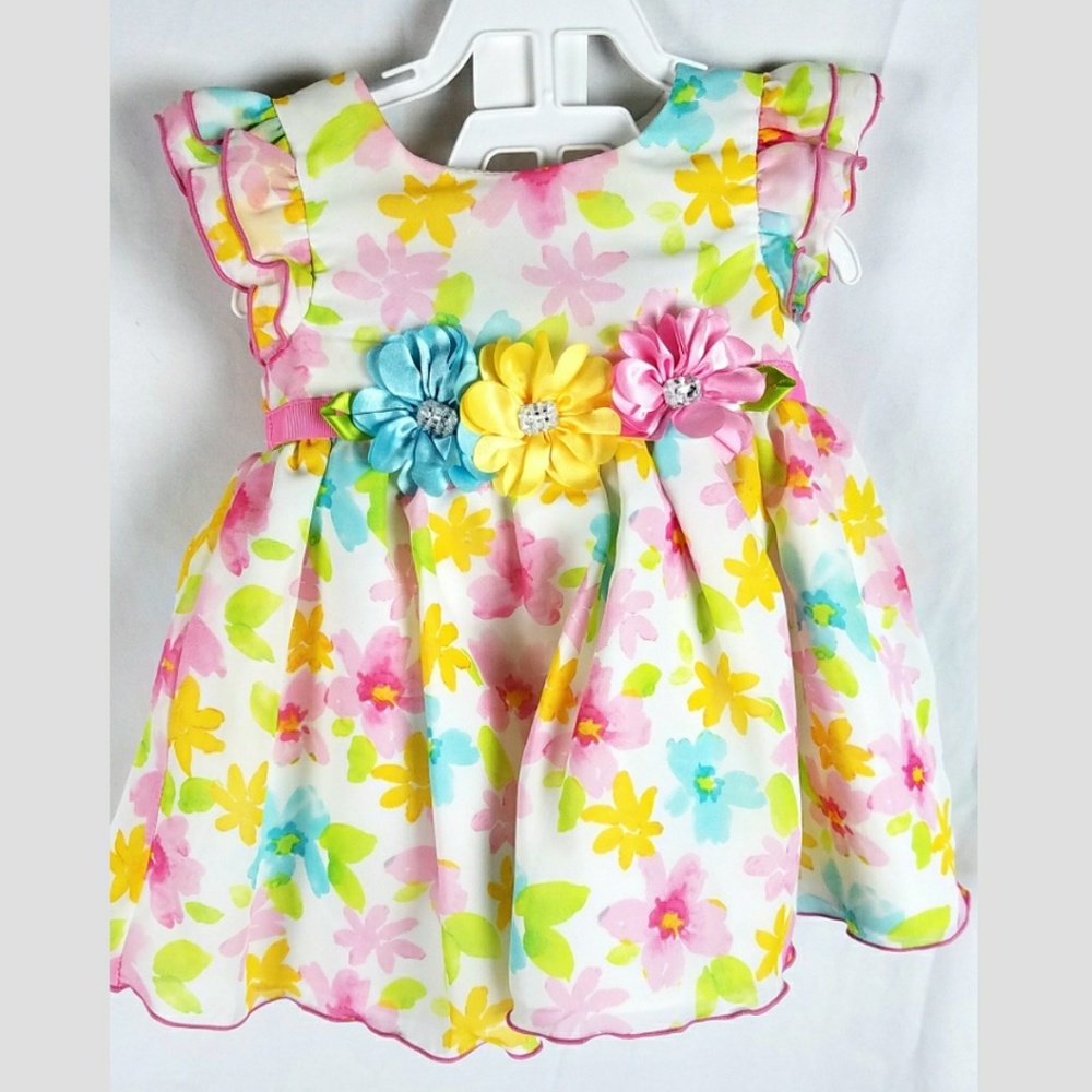 Floral Multi Color Dress Crystal Accents Tulle